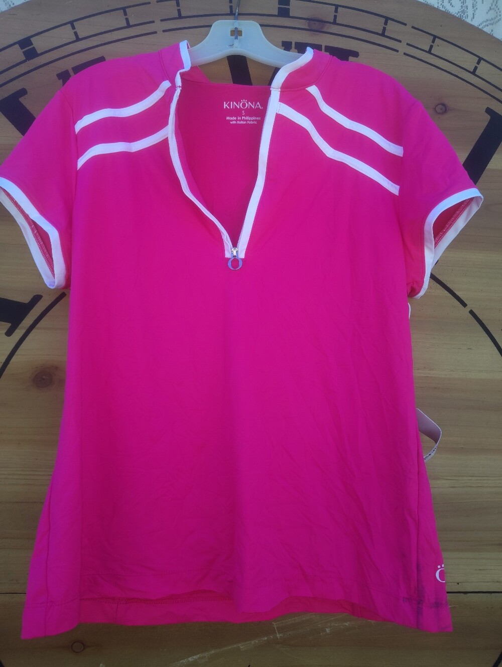 Kinona Hot Pink Short Sleeve Zip Polo with White Trim Small